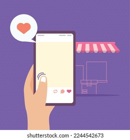 hand with smartphone shopping online icons