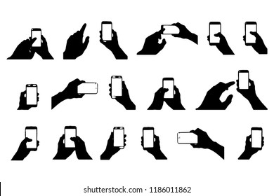 hand with smartphone silhouette clip art icon collection on white background design by vector