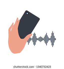hand with smartphone and sound wave