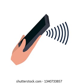 hand with smartphone and sound wave