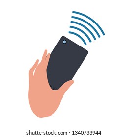hand with smartphone and sound wave