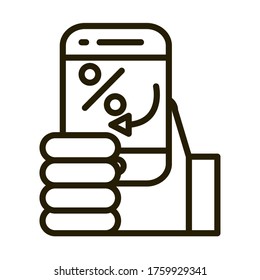 hand with smartphone transaction financial business stock market vector illustration line style icon