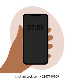 Hand with smartphone. Using mobile smart phone. Flat style. Vector illustration.