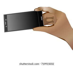 Hand with smartphone vector illustration isolated on white background.