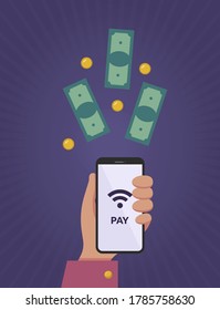 Hand with smartphone wireless payment 