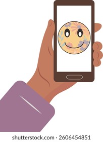Hand, smartphone.Creative smiley face...creative, character