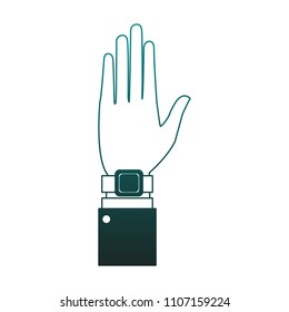 Hand with smartwatch blue lines