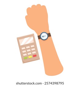 Hand with smartwatch making contactless payment on pos terminal