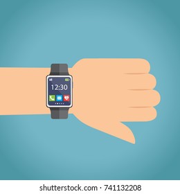 Hand with smartwatch on the wrist. Vector illustrator.