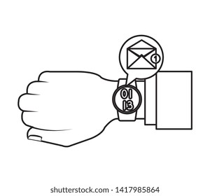 hand with smartwatch sending email