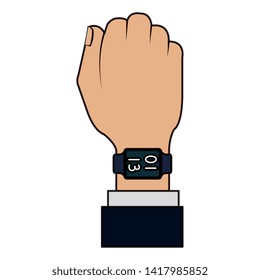 hand with smartwatch weareable technology