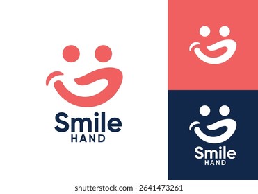 hand with smile people logo design vector graphic	
