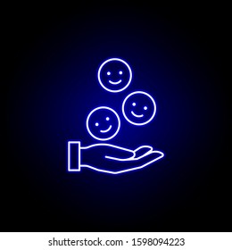 hand smiles friendship outline blue neon icon. Elements of friendship line icon. Signs, symbols and vectors can be used for web, logo, mobile app, UI, UX