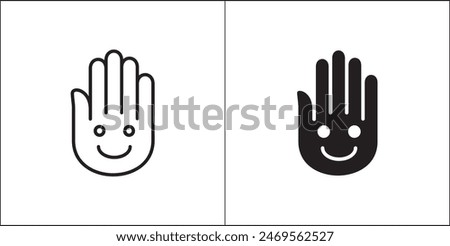 A hand with smiley face icon. Icon for charity, donation, compassion, solidarity and humanitarian. Vector Stock logo illustration in flat and line design style.