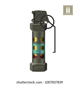 Hand smoke grenade of special forces. Detailed realistic image of anti-terrorist ammunition. Police explosive. Weapon icon. Military object. Vector illustration