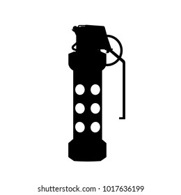 Hand smoke grenade of special forces. Black silhouette of anti-terrorist ammunition. Police explosive. Weapon icon. Military object. Vector illustration