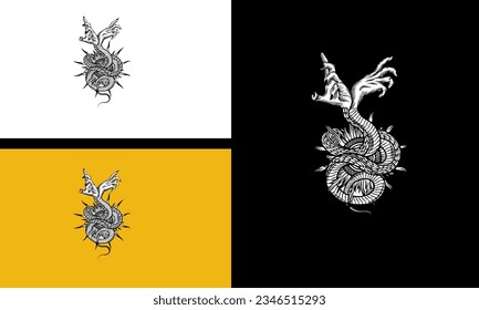 hand and snake vector outline design
