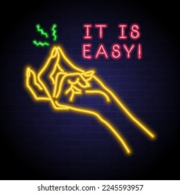 Hand snapping finger icon with neon light glowing effect