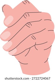 Mano que chasquea los dedos con el pulgar y el índice rizados, líneas de contorno limpias y sombreado suave. Gesto símbolo de idea, chispa, acción rápida y atención. Ilustración vectorial de dibujos animados.