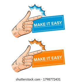 Hand snapping fingers icon set  Make it easy business concept  Snap clicking gesture  Attracting attention symbol  quick   simple action  Colored cartoon style vector design white background 