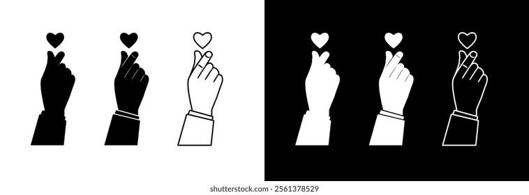 Hand snaps fingers creating hearts. Concept of romance and love. Vector icon.
