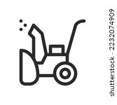 Hand snow blower isolated icon, hand power plow, snow removal linear vector icon with editable stroke