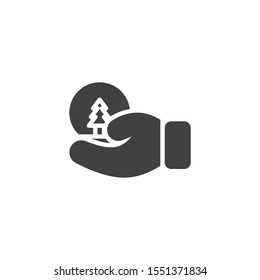 Hand with snow globe vector icon. filled flat sign for mobile concept and web design. Hand with Christmas ball glyph icon. Symbol, logo illustration. Vector graphics