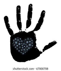 Hand with the snowflakes lying in the form of heart. Vector illustration