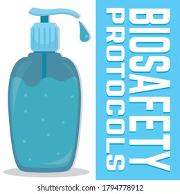Handseifenflasche. Plakat für Biosicherheitsprotokolle - Vektorgrafik