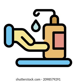Hand soap bottle icon. Outline hand soap bottle vector icon color flat isolated