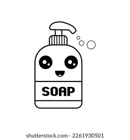 Hand Soap cartoon  vector illustration template for Coloring book. Drawing lesson for children	