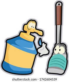 A hand soap is cleaning spatula hand illustration
