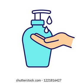 Hand soap color icon. Liquid antibacterial soap. Hands disinfection. Isolated vector illustration