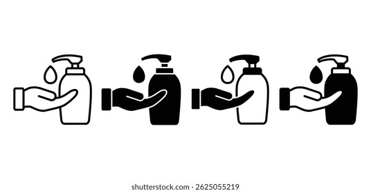 Ilustração de design de vetor de cor preta e branca do conjunto de ícones do distribuidor de sabão da mão
