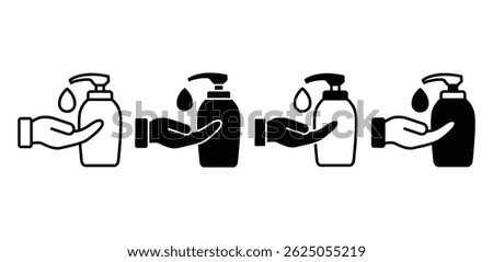 Hand Soap Dispenser Icon Set Black and White Color Vector Design Illustration