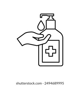 Hand soap linear icon. Thin line illustration. Liquid antibacterial soap. Hands disinfection.