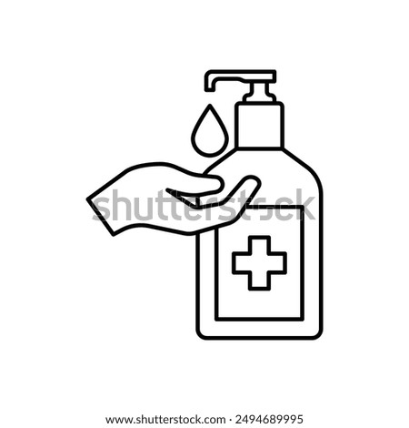 Hand soap linear icon. Thin line illustration. Liquid antibacterial soap. Hands disinfection.