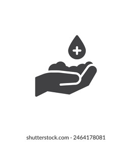 Hand soap sanitizer vector icon. filled flat sign for mobile concept and web design. Washing hand with sanitizer glyph icon. Symbol, logo illustration. Vector graphics