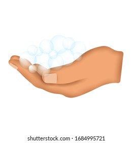 Hand mit Seifenspänen. Händewaschen - Vektorillustration