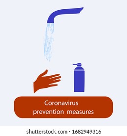 Hand, soap, tap water - vector. Pandemic flu.Coronavirus Preventive measures.