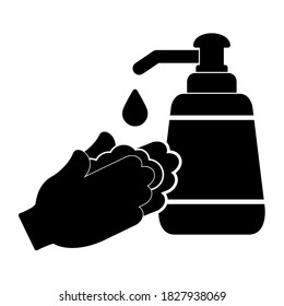 Hand Soap Wash Icon In Trendy Sillhouette Style Design. Vector Illustration Isolated On White Background.