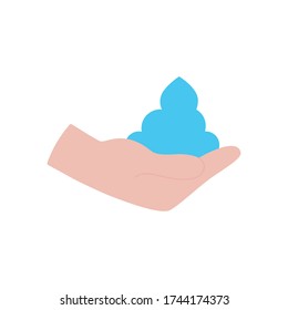 mano con icono de espuma de jabón sobre fondo blanco, estilo plano, ilustración vectorial