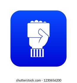 Hand of soccer referee showing card icon digital blue for any design isolated on white vector illustration