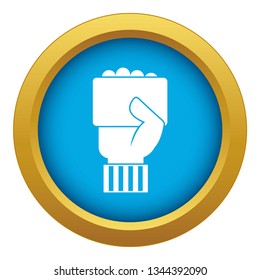 Hand of soccer referee showing card icon blue vector isolated on white background for any design