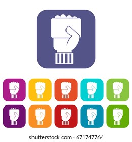 Hand of soccer referee showing card icons set vector illustration in flat style In colors red, blue, green and other