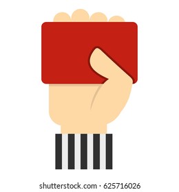 Hand of soccer referee showing red card icon flat isolated on white background vector illustration