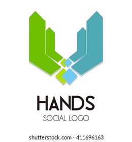 Hand social charity abstract vector and logo design or template business care icon of company identity symbol concept