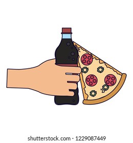 Hand with soda and pizza