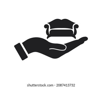 Hand Sofa logo design. Sofa logo with Hand concept vector. Hand and Sofa logo design