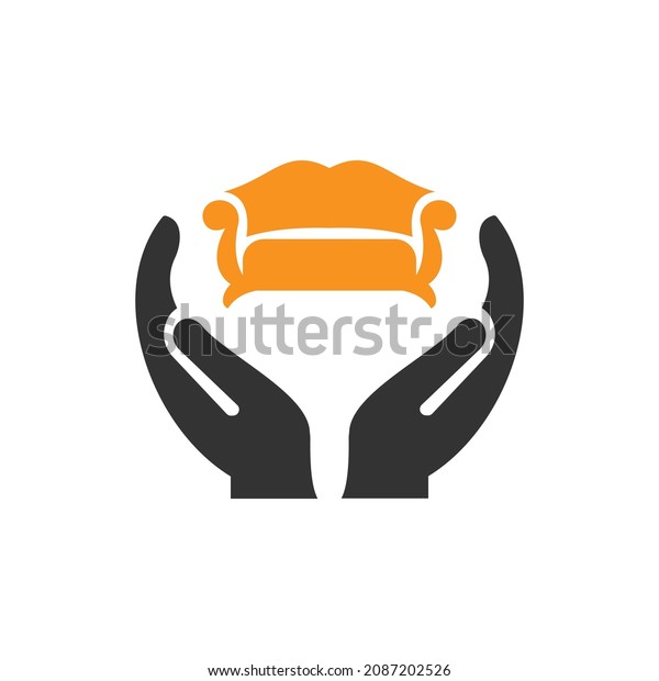 Hand Sofa logo design. Sofa logo with Hand\
concept vector. Hand and Sofa logo\
design